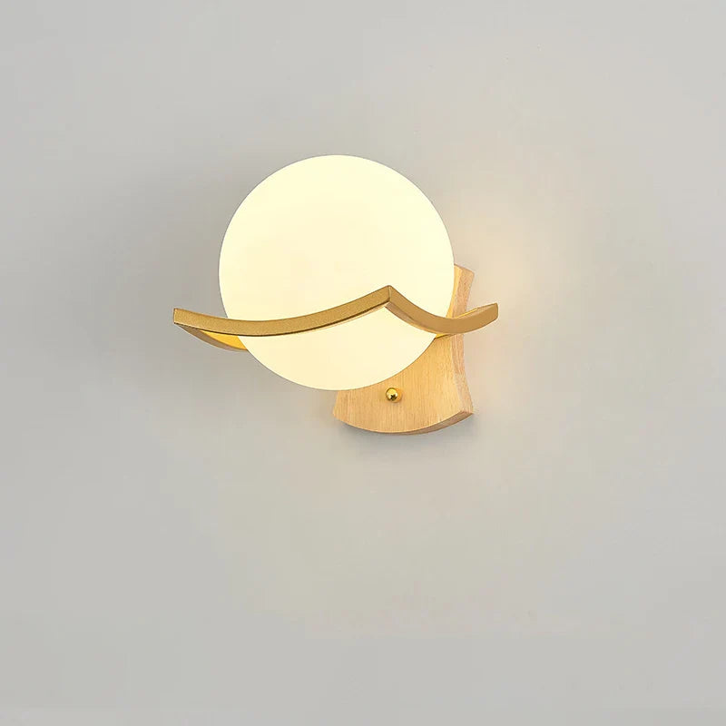 Axyaa Nordic Moon Wood Glass Wall Sconce White Black Gold LED Light