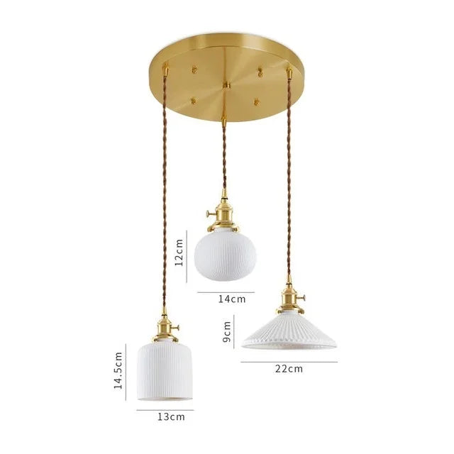 Axyaa Ceramic LED Pendant Light - Modern Copper Hanging Lamp