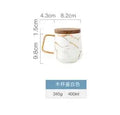 Axyaa 300ml Marble Ceramic Tea Coffee Cups with Wood Saucers, Black White Gold Inlay