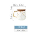 Axyaa 300ml Marble Ceramic Tea Coffee Cups with Wood Saucers, Black White Gold Inlay