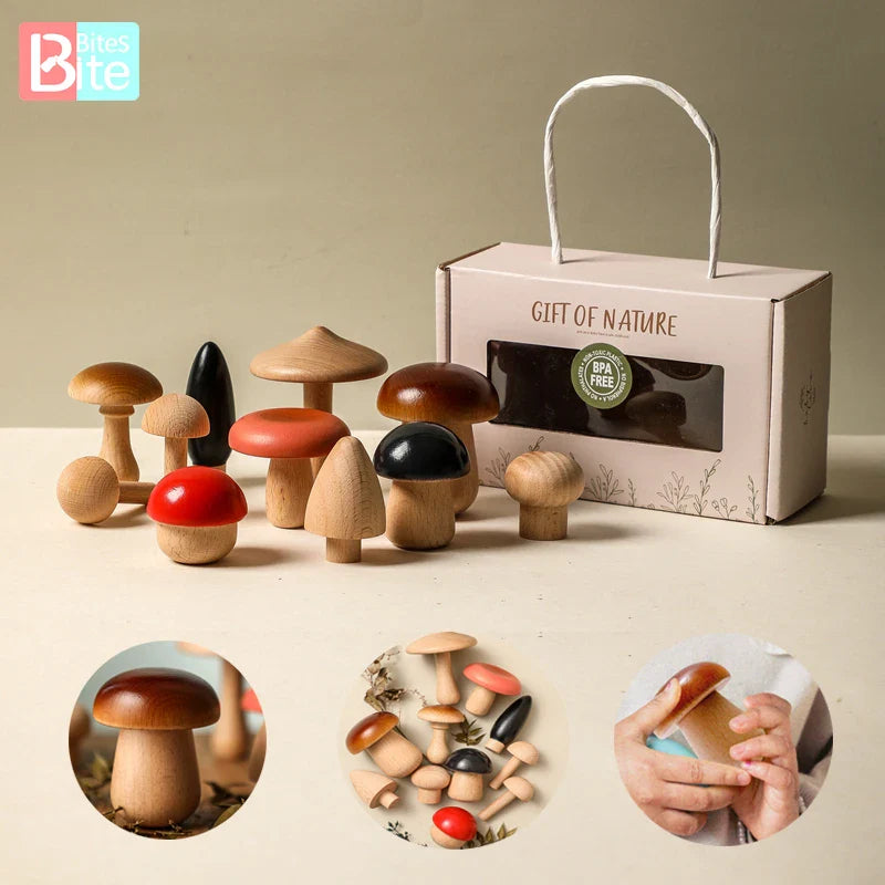 Axya Wooden Mushroom Building Block Set for Creative Play