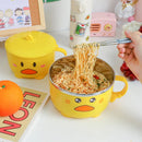 Axyaa Double-layer Stainless Steel Ramen Noodles Bowl With Lid, Cute Kitchen Tableware