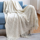 Axyaa Nordic Knit Sofa Blanket Cashmere-Like Plaid Tassel Bedspread