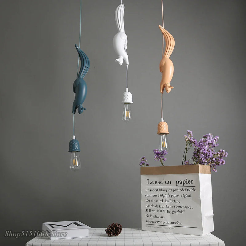 Axyaa Nordic Squirrel Resin LED Pendant Light - Modern Industrial Decor