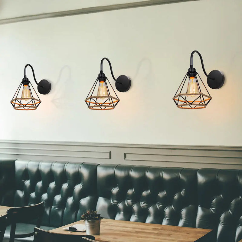 Axyaa Black Iron Industrial Pendant Light, Diamond Shape Cage Design