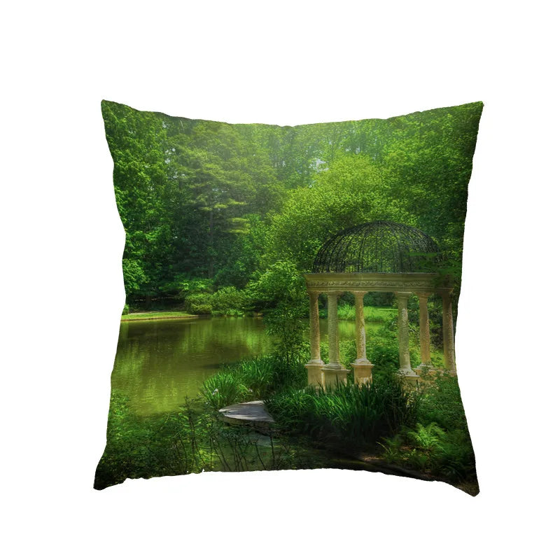 Axyaa Waterfall Maple Lake Forest Decor Pillow Cover Case