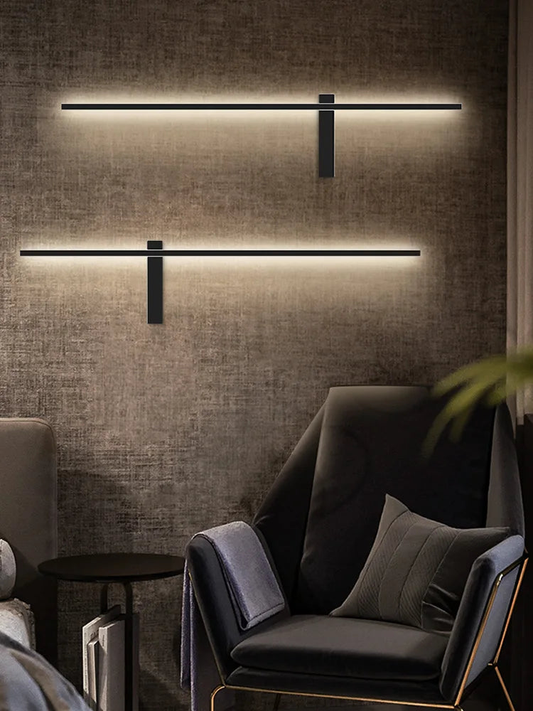Axyaa Black Long Strip Wall Lamp - Modern Minimalist Bedroom & Living Room Light