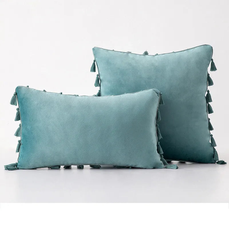 Velvet Tassel Throw Pillow Cover for Couch & Sofa - Axyaa Branded Luxe Accent Cushions