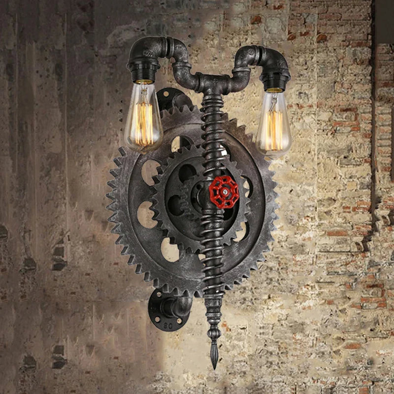 Axyaa Retro Gear Water Pipe Wall Lamp for Restaurant Living Room Bedroom