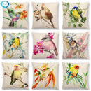 Axyaa Bird Watercolor Cotton Linen Cushion Cover- Hummingbird Goldfinch Chickadee Cardinal Kingfisher