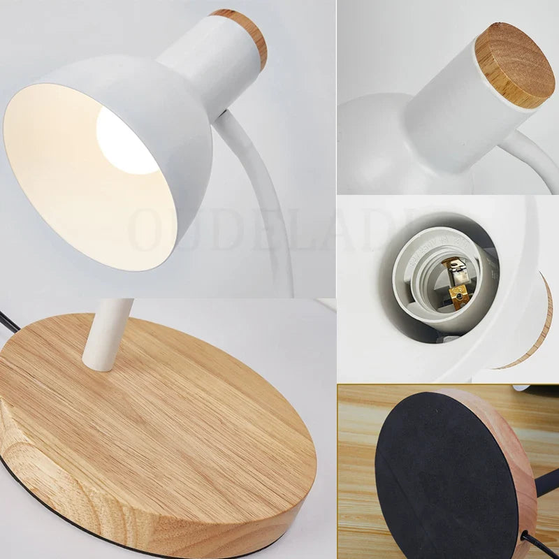 Axya Solid Wood LED Desk Lamp: Modern Nordic Reading Light for Study, Bedroom, and Bedside