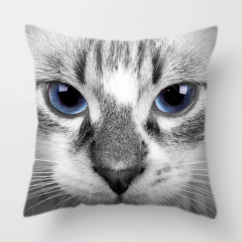 Axyaa Cat Face Print Throw Pillow Cover for Home Sofa Decor
