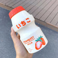 Axyaa Frosted Plastic Fruit Water Bottle 480ml Cute Leakproof Kawaii Milk Carton Shape