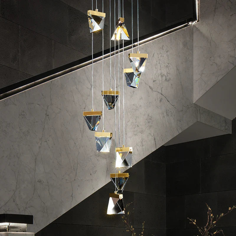 Axyaa Crystal Stair Chandelier: Modern Square Rhombic LED Lighting for Indoor Living Room