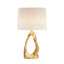 Axyaa Golden Resin Hollow Table Lamp with LED Light, White Cloth Lampshade for Bedroom & Study
