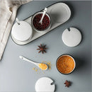 Axya Ceramic Seasoning Jar Set with Lid and Spoon - Kitchen Spice Pot Container