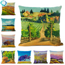 Axyaa Landscape Oil Painting Throw Pillow Cover, Trees Flowers Pastoral Decor, 45x45CM