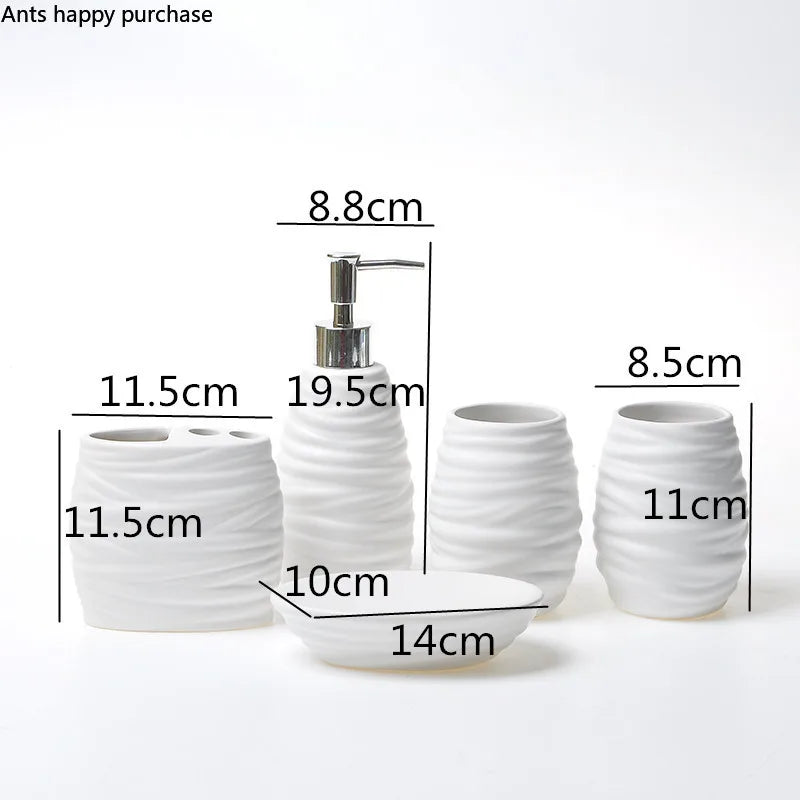 Axya White Ceramic Bathroom Set with Bamboo Tray, 5-piece Accessories