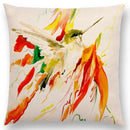 Axyaa Bird Watercolor Cotton Linen Cushion Cover- Hummingbird Goldfinch Chickadee Cardinal Kingfisher