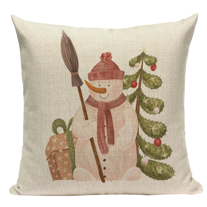 Axyaa Christmas Deer Snowman Cartoon Cushion Cover - Festive Decor Pillowcase
