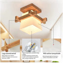 Axyaa Modern Wooden LED Ceiling Lamp with Glass Lampshade for Living Room