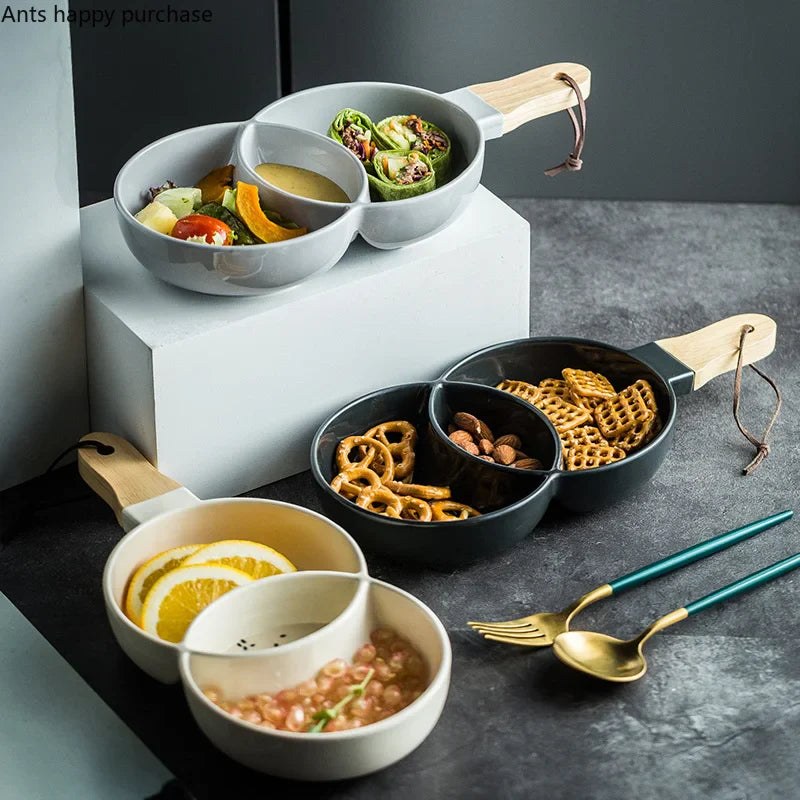 Axya Ceramic Grid Snack Tray Set - Kitchen & Restaurant Tableware, Fruit Decoration Tray