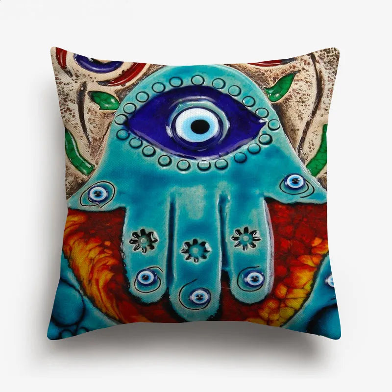 Axyaa Watercolor Turkish Evil Eye Cushion Cover Arabian Girl Portrait Pillow Case