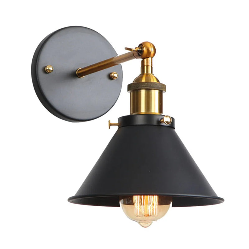 Axyaa Black Umbrella Skirt Metal Wall Lamps - Edison Retro Sconce Lights