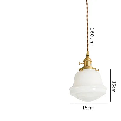 Axyaa White Glass LED Pendant Light: Japanese Style Nordic Modern Copper Hanging Lamp