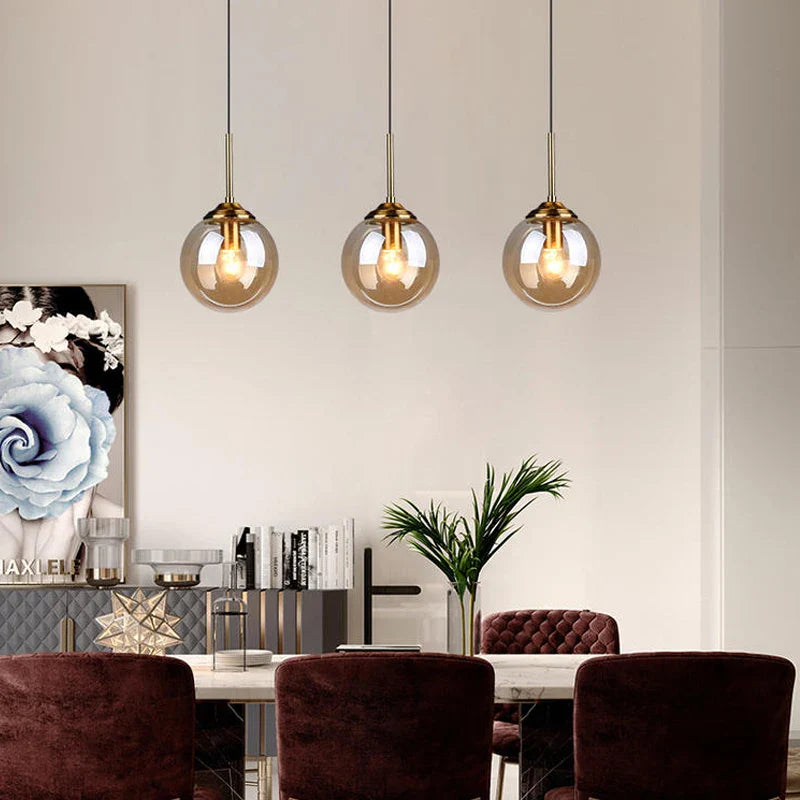 Axya Nordic Metal Ring Pendant Light with Glass Ball for Modern Living Room