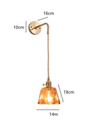 Axyaa Amber Glass Wall Lamp Switch, Modern Copper LED Wall Light for Home, Bedroom, Living Room