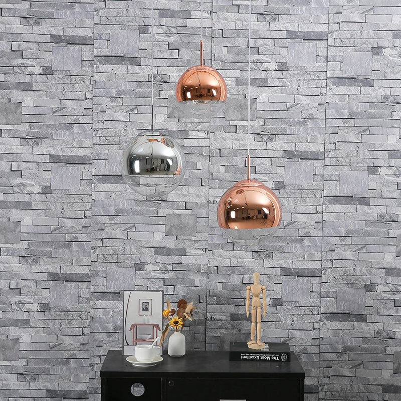 Axyaa Silver Mirror Ball Pendant Light - Modern Glass Globe LED Lamp for Home