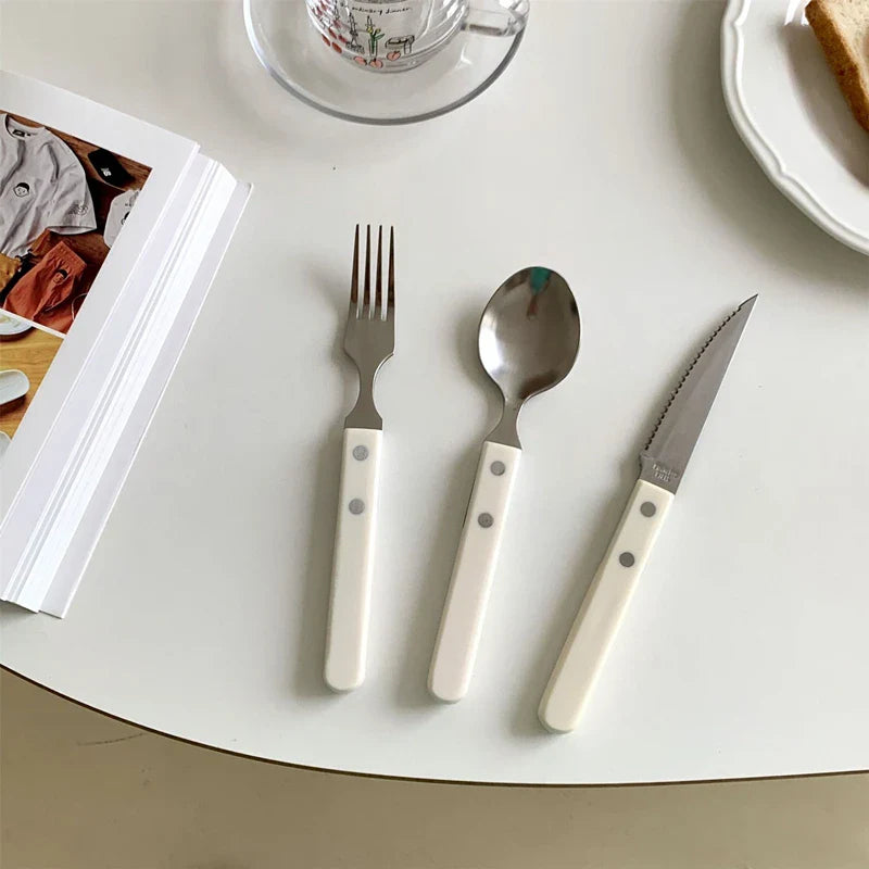 Axyaa Stainless Steel Ivory White Handle Cutlery Set for Home Dining