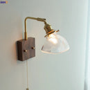 Axyaa Nordic Copper Wall Sconce LED Light with Toggle Switch Wood Canopy