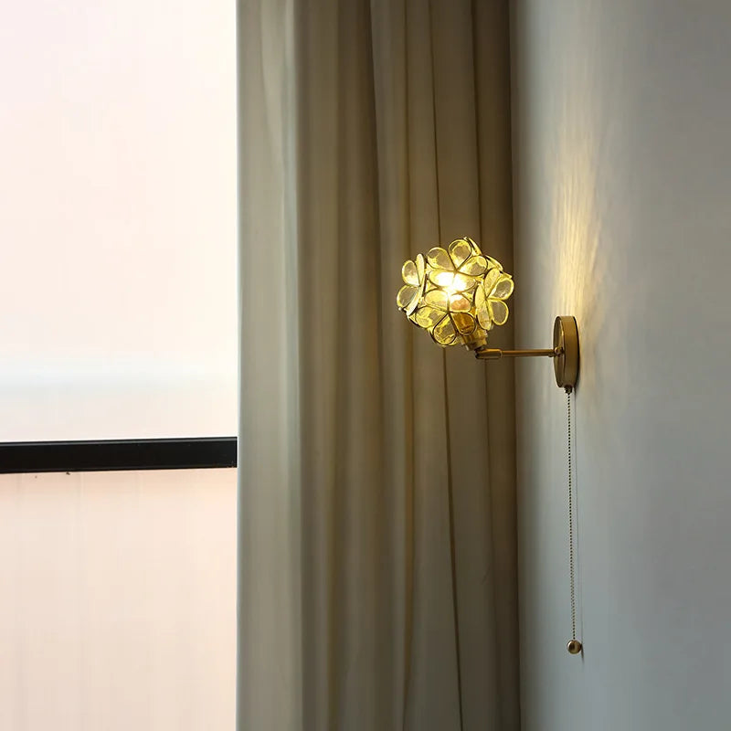 Axyaa Pink Petal LED Wall Sconce with Pull Chain Switch - Modern Nordic Wall Lamp