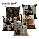 Happy Halloween Pumpkin Print Linen Throw Pillow Cover by Axyaa