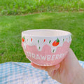 Axyaa Strawberry Milk Ceramic Bowls: Cute Large Salad & Breakfast Cup, Gift for Girls
