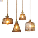 Axyaa Nordic Amber Glass Pendant Lights Vintage Copper Hanging Lamp LED Lampara Colgante