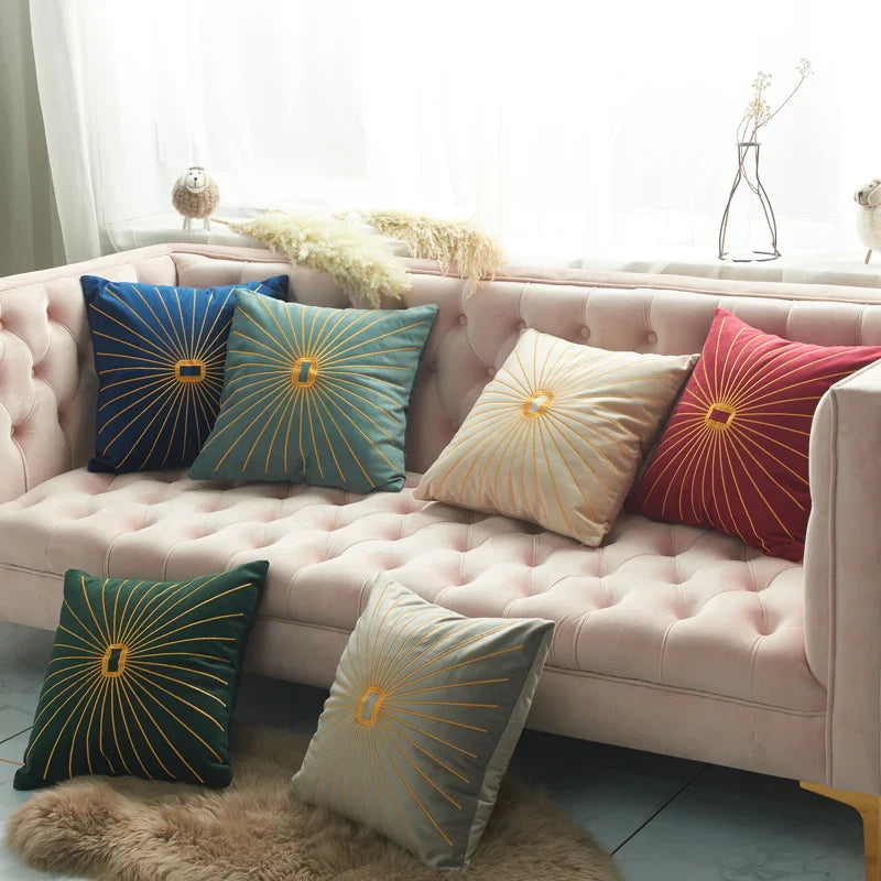 Axyaa Velvet Embroidery Cushion Cover 45x45cm - Durable Home Decor for Sofa Bed