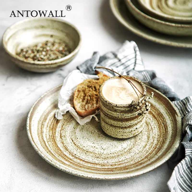 Axya Retro Ceramic Dinner Set - Plate, Bowl, Teacup for Home & Restaurant dining