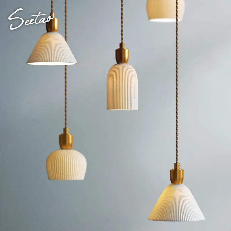Axyaa Ceramic Pendant Lights Modern Hanglamp for Bedroom Living Room