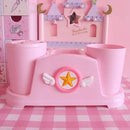 Axyaa Pink Sakura Bathroom Set: Toothbrush Holder, Gargle Cup, Shelf - Cute, Kawaii, Home Accessory