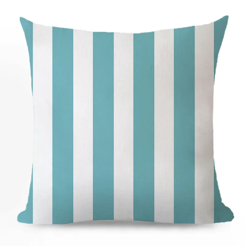 Axyaa Blue Geometric Cotton Linen Pillow Cover for Luxury Home Decor