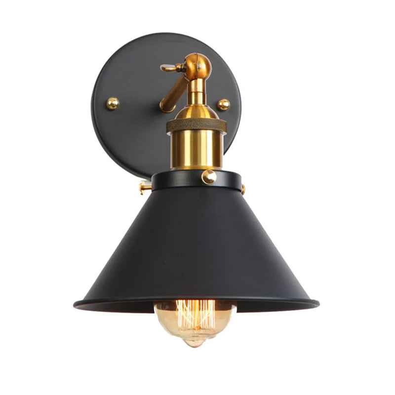 Axyaa Black Umbrella Skirt Metal Wall Lamps - Edison Retro Sconce Lights