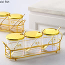 Axya Glass Seasoning Jar with Gold Lid - Kitchen Storage Container
