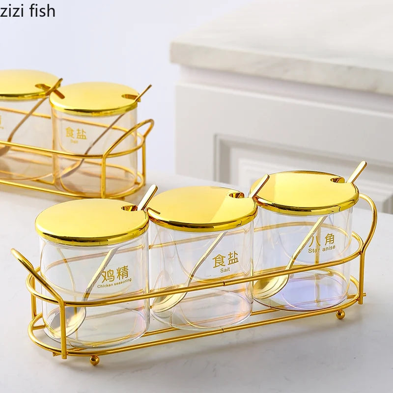 Axya Glass Seasoning Jar with Gold Lid - Kitchen Storage Container