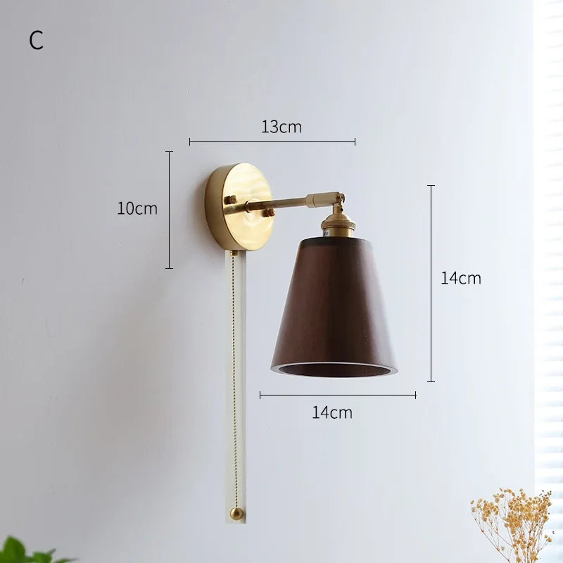Axyaa Nordic LED Wall Lights with Pull Chain Switch, Walnut Finish
