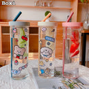 Axyaa Clear Plastic Water Bottle With Straw, Tea Strainer, Stickers, Large Capacity