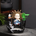 Axyaa Little Monk Ceramic Incense Burner with Mountain Water Flow Ornament