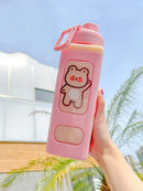 Axyaa Kawaii Shaker Water Bottle with Straw Sticker  ]];